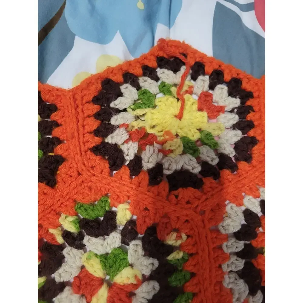 Vtg Granny 3D Flower Square Crochet Afghan Blanket Grannycore Handmade